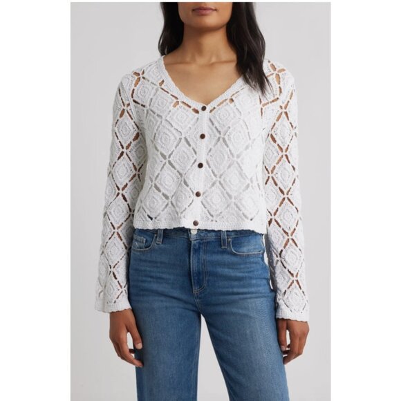 Bobeau Crochet Cardigan Bobeau White Sz.L - Picture 1 of 13